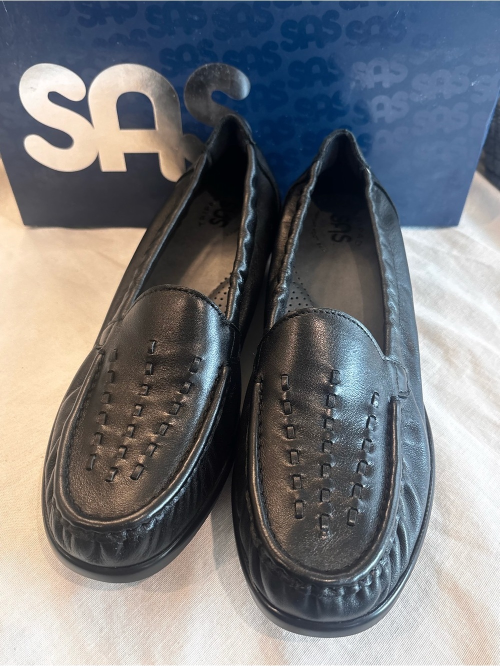 SAS Weave Black Leather Loafers Women’s 8 Wide Tripad Comfort NIB